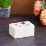 White Marble with floral inlay work Trinket Jewelry Box for Multi Purpose Use